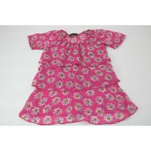 Kids Cant Miss Girls Pink floral Shirt Short Sleeve Daisy Ruffles Size 7/8